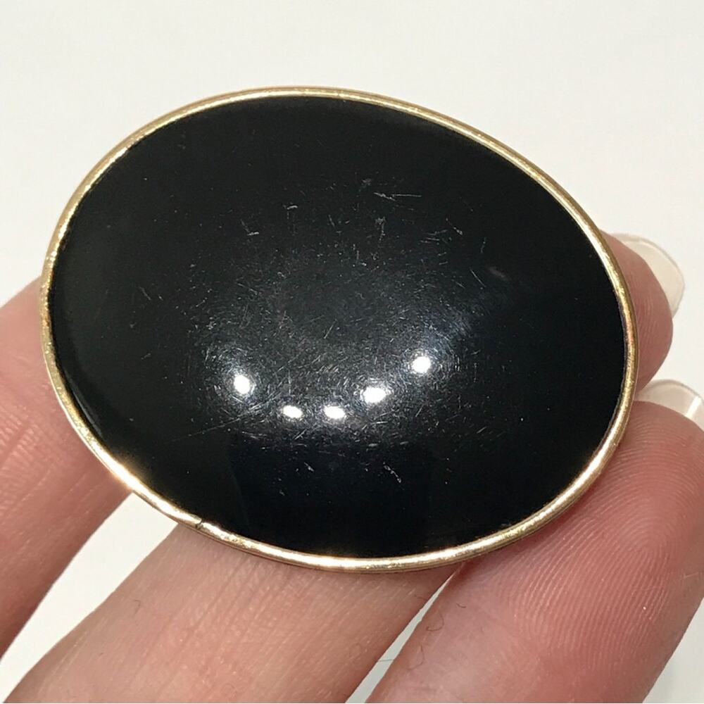 Antique Tube Hinged Gold Fill Poured Glass French Jet Black Mourning Brooch
